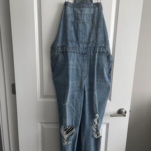 Distressed Denim Overalls